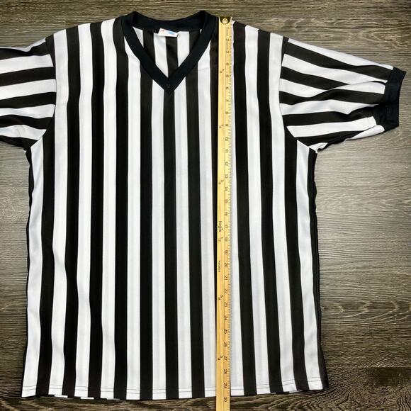 Majestic Referee Officials Jersey Shirt XL Black White Striped Vintage Sports - Picture 6 of 8